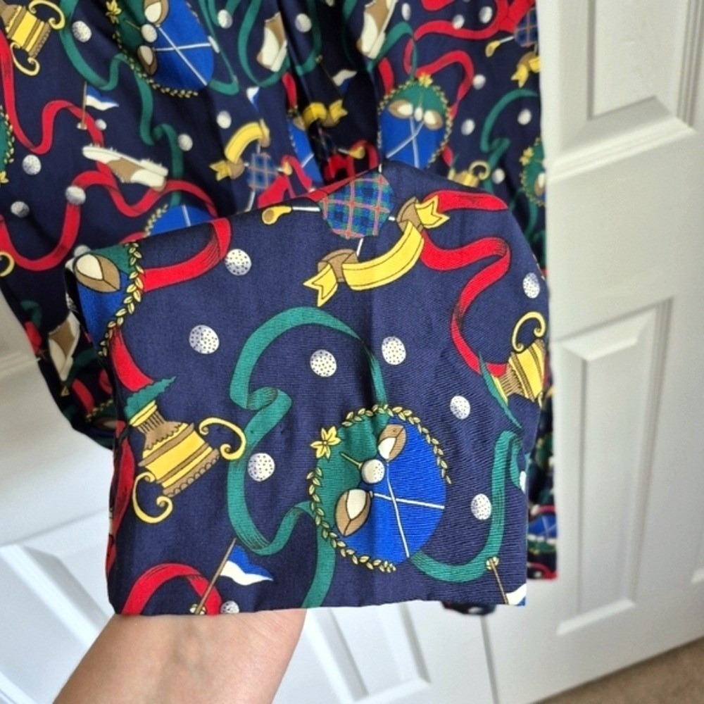 Vintage Talbots Fun Golf Print Pants Navy Blue Rayon Women's Small - Picture 7 of 11
